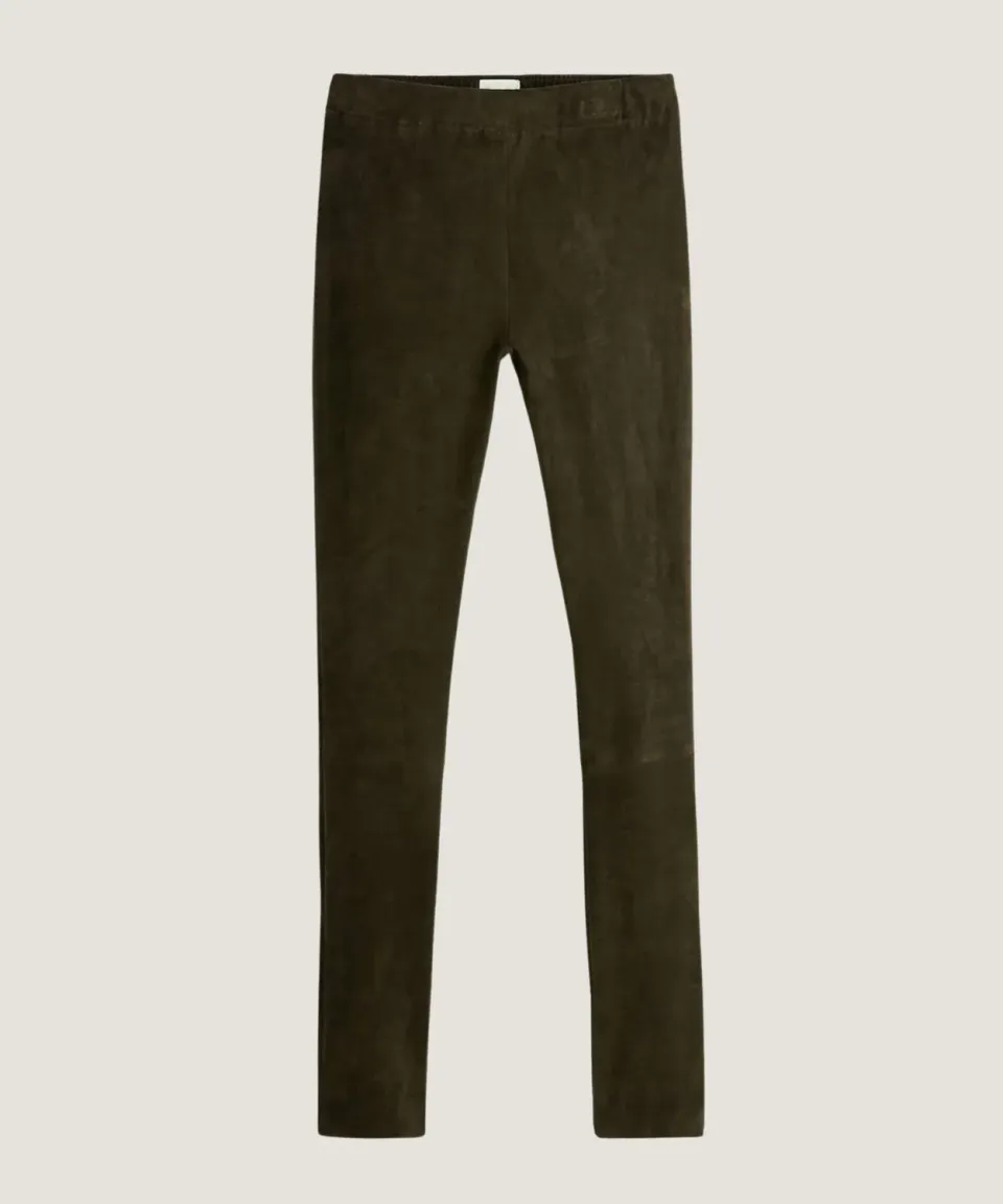 Rodier leggings pelle agnello stretch verde kaki