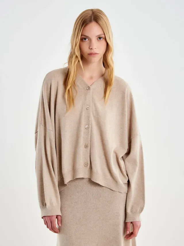 Vicolo Coreana cardigan beige maniche corte misto lana