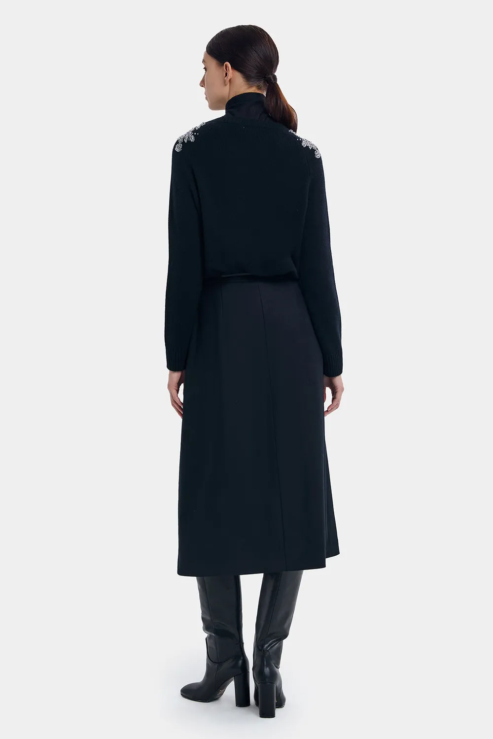 PORTS Wool Cashmere A-Line Skirt gonna nera 6 lana