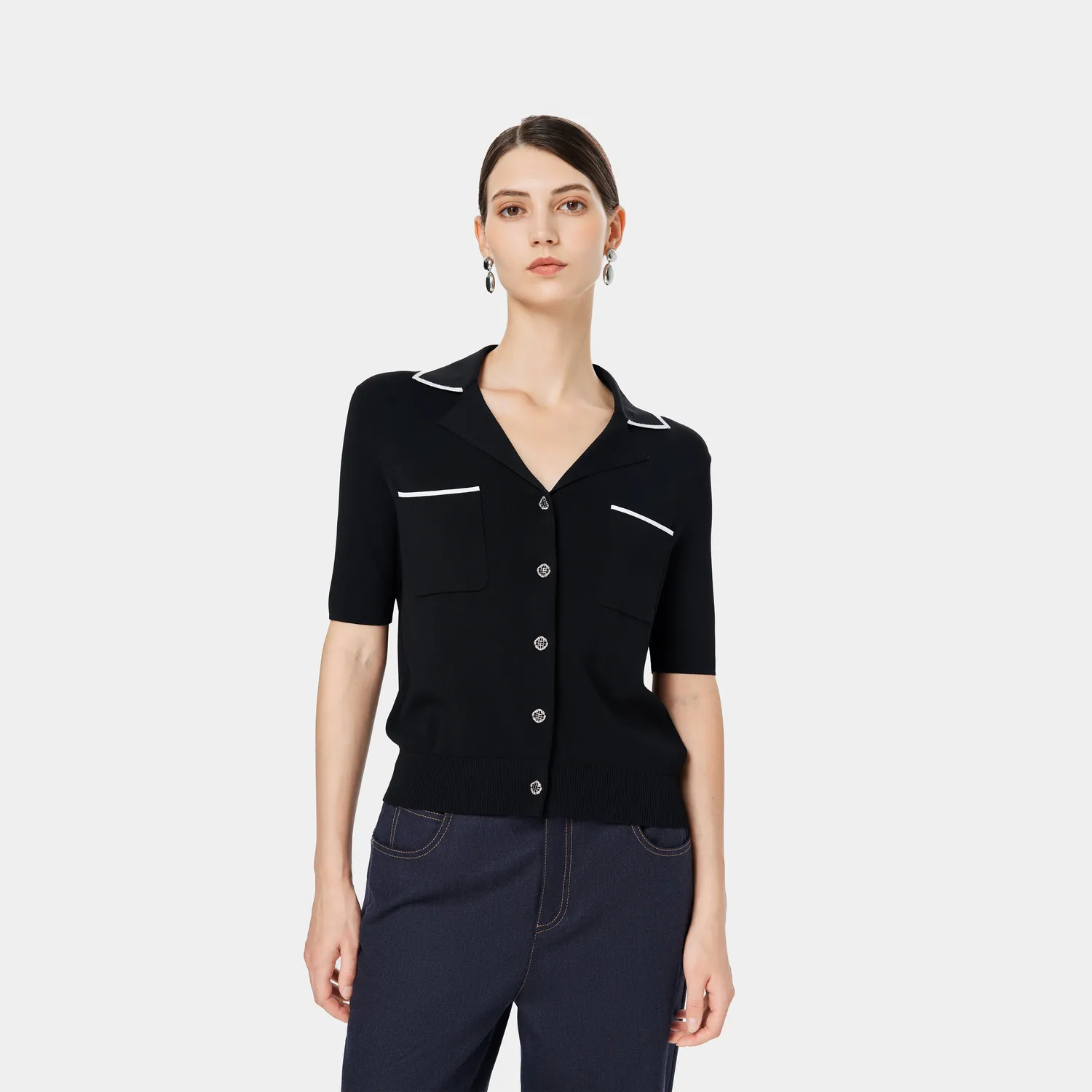 Ports camicia knit nera profili bianchi maglia