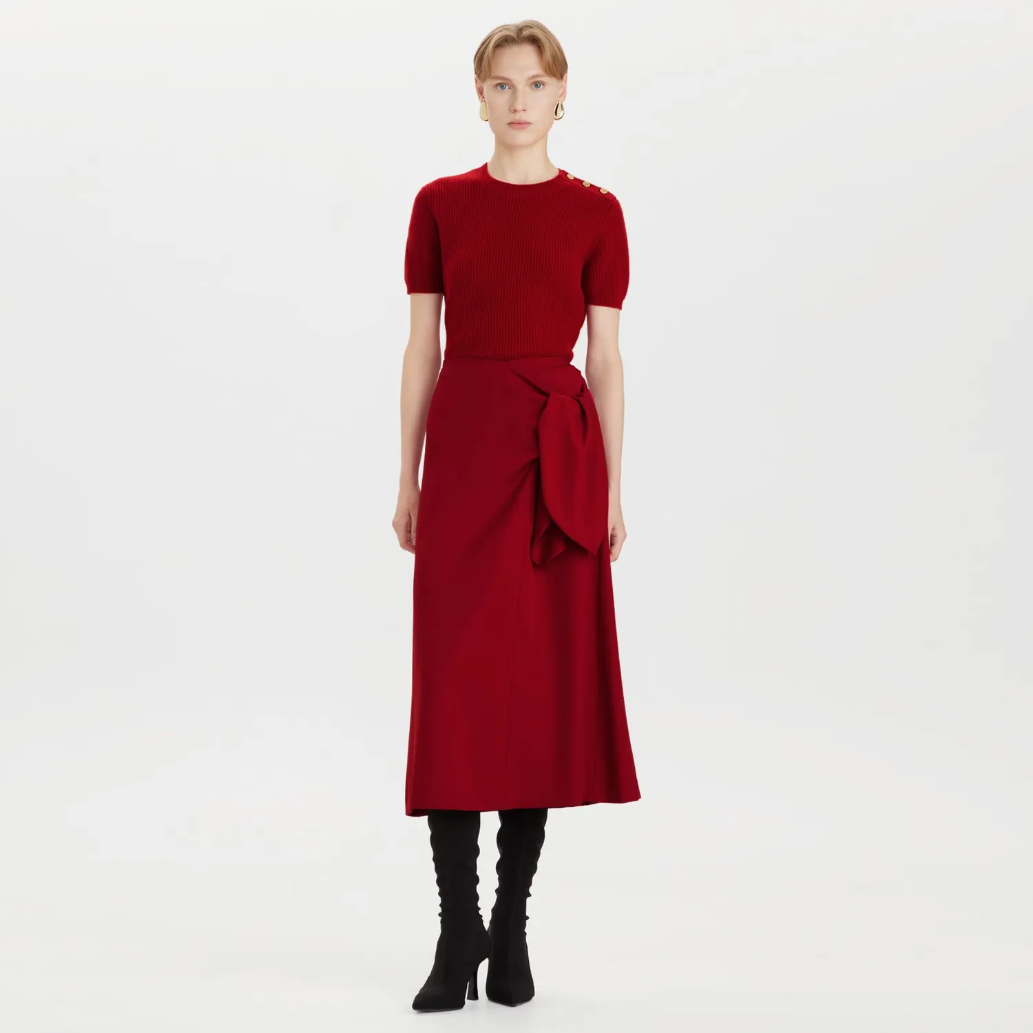 PORTS Maglia Rossa Maniche Corte Lana Collo Tondo