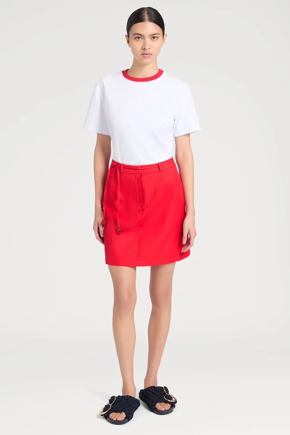 PORTS PW126KKC51 t-shirt bianca collo rosa optic white