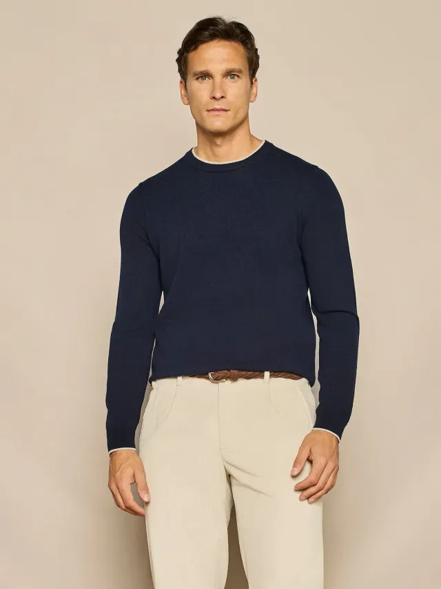 Paul Taylor girocollo misto cashmere blu doppio collo