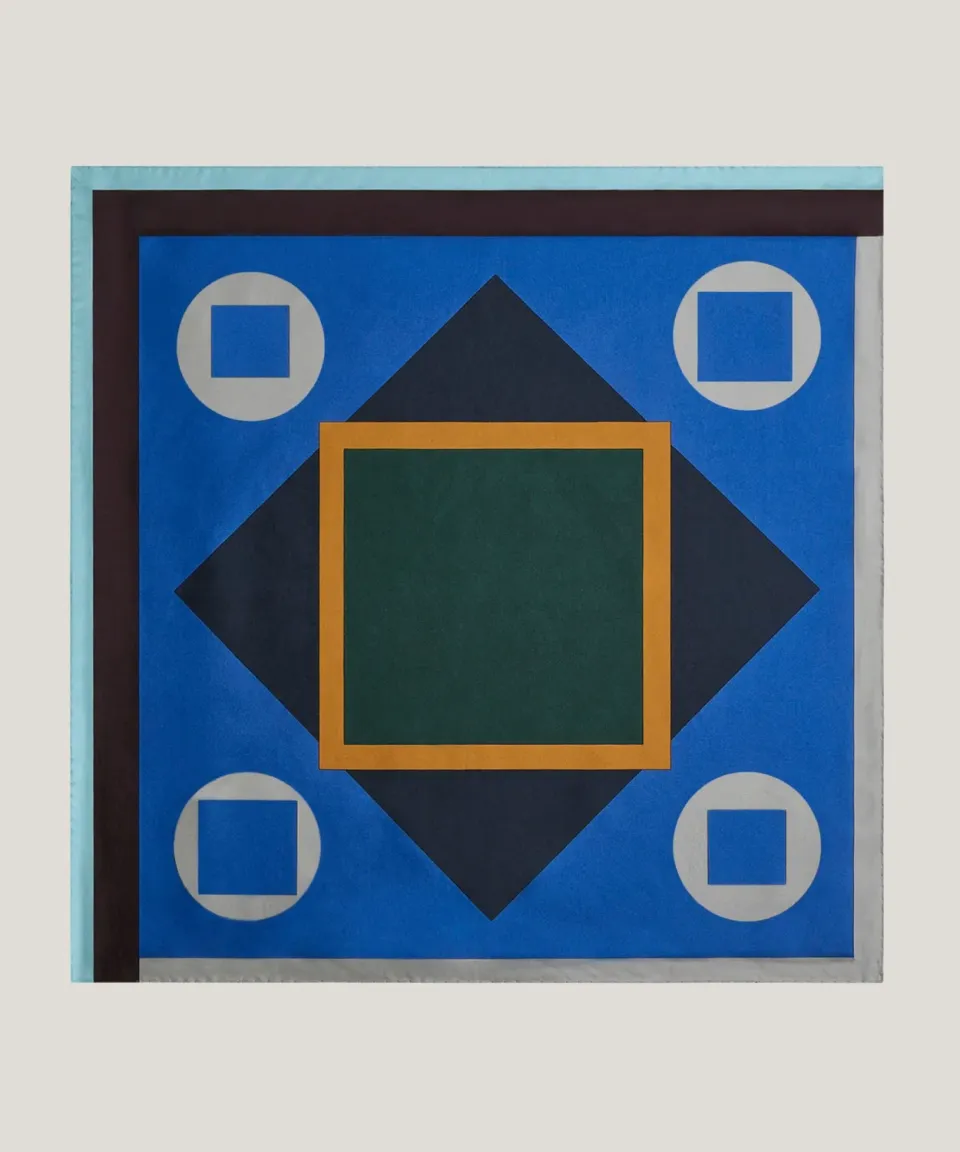 Rodier foulard seta geometrico donna blu 70x70