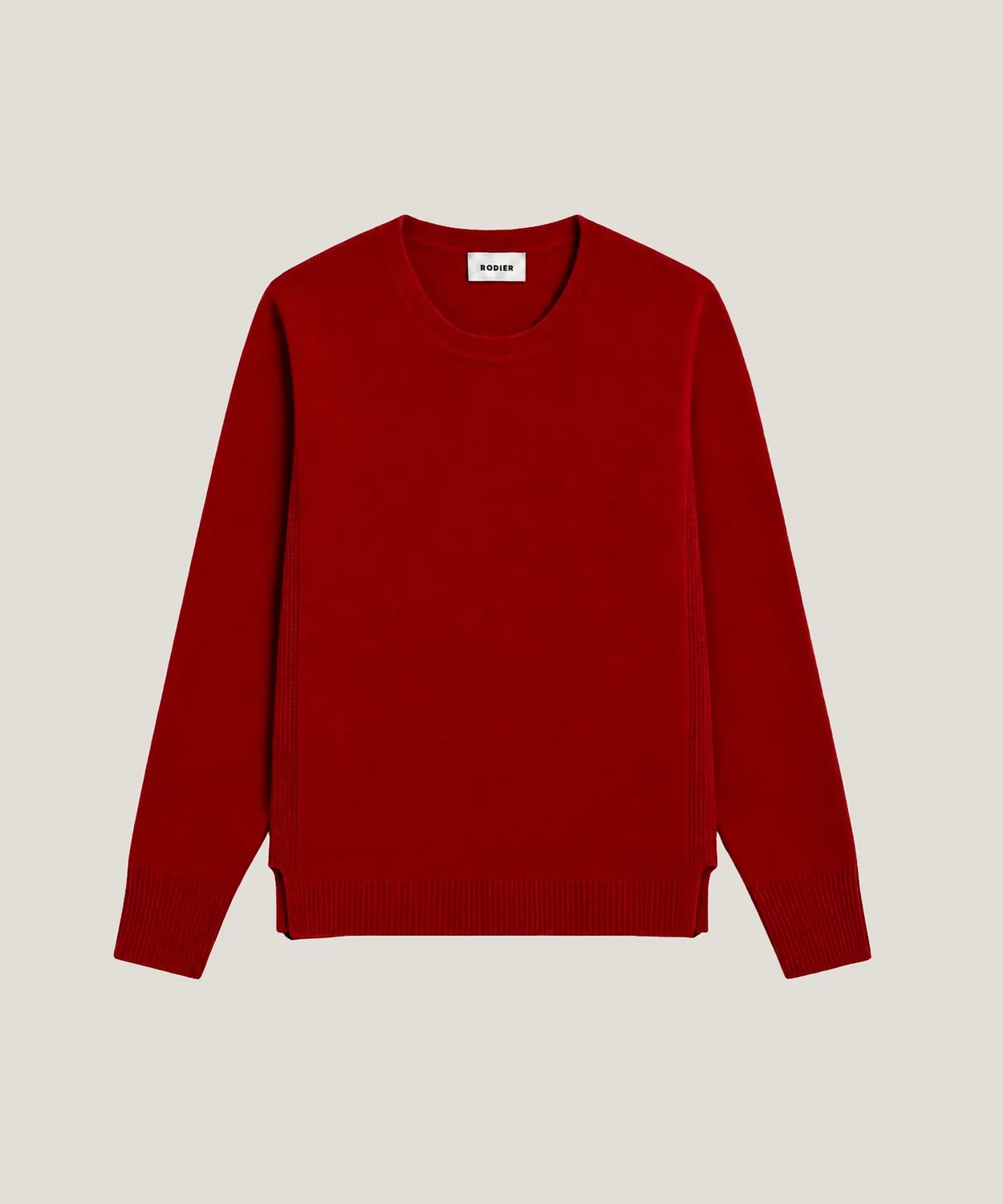 Rodier Maglione Cashmere Rosso Girocollo Coste Larghe