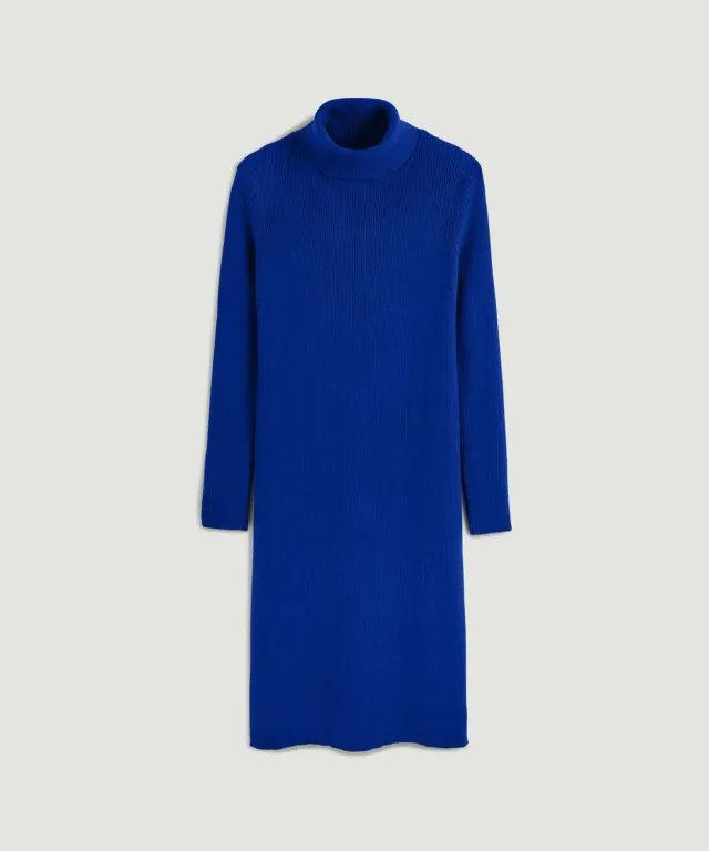 Rodier abito maglia collo alto midi blu oltremare
