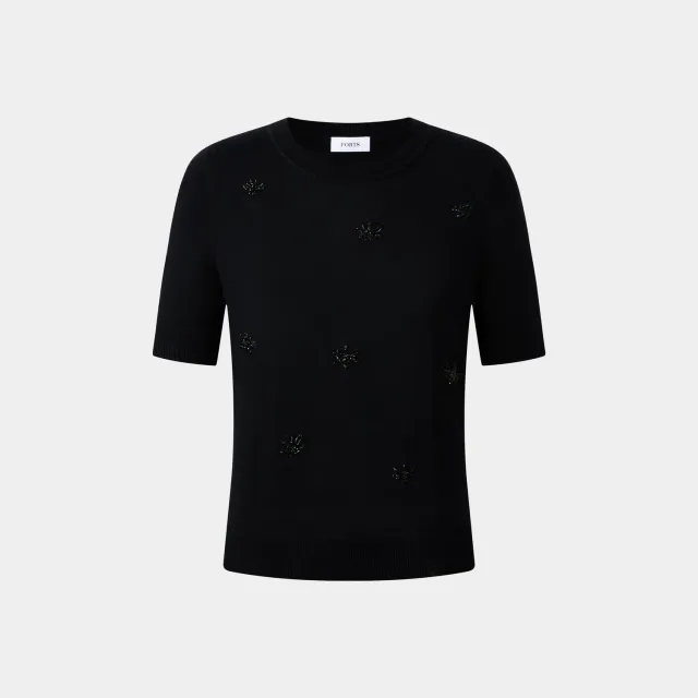 PORTS maglione nero con fiori ricamati
