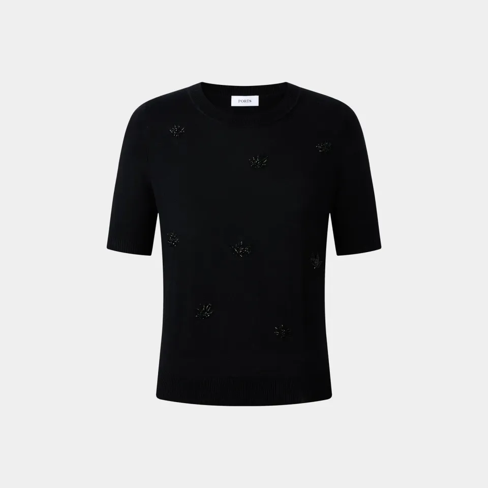 PORTS maglione nero con fiori ricamati
