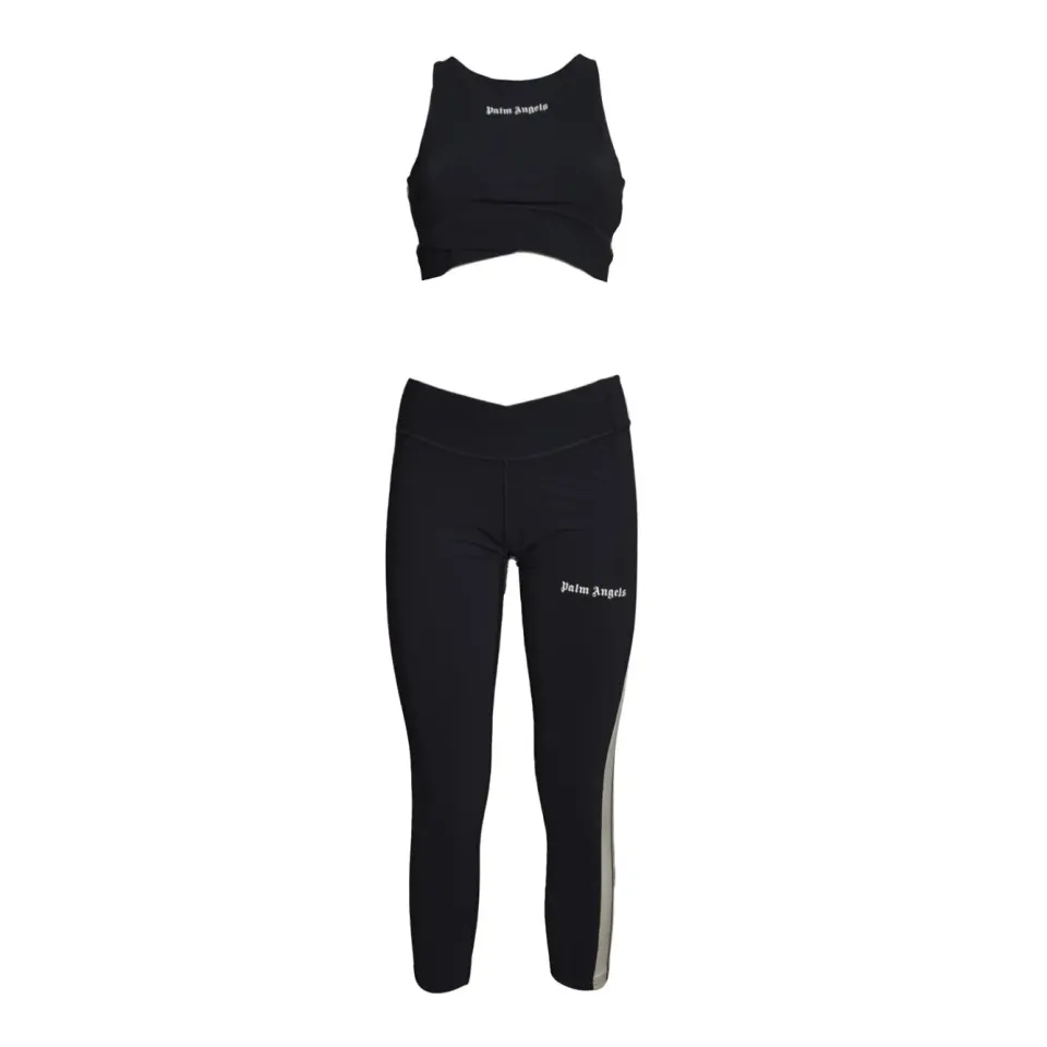 Palm Angels PWVG022S26FAB001 leggings nero logo