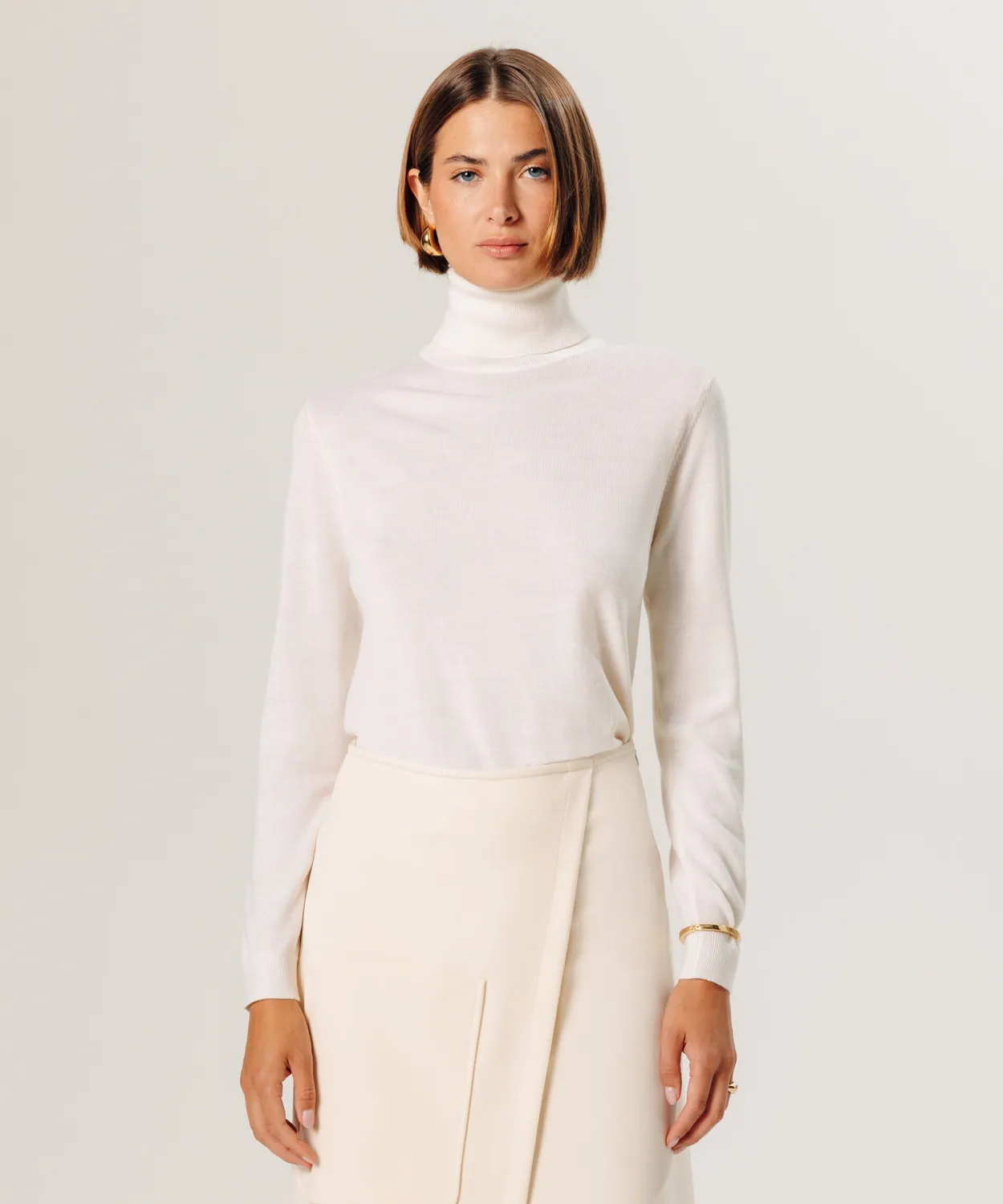 Rodier Maglione Dolcevita Lana Merino Bianco 100% Lana