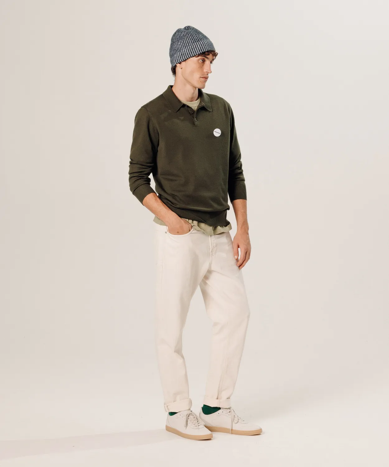 Rodier Polo Lana Merino Verde Kaki Uomo