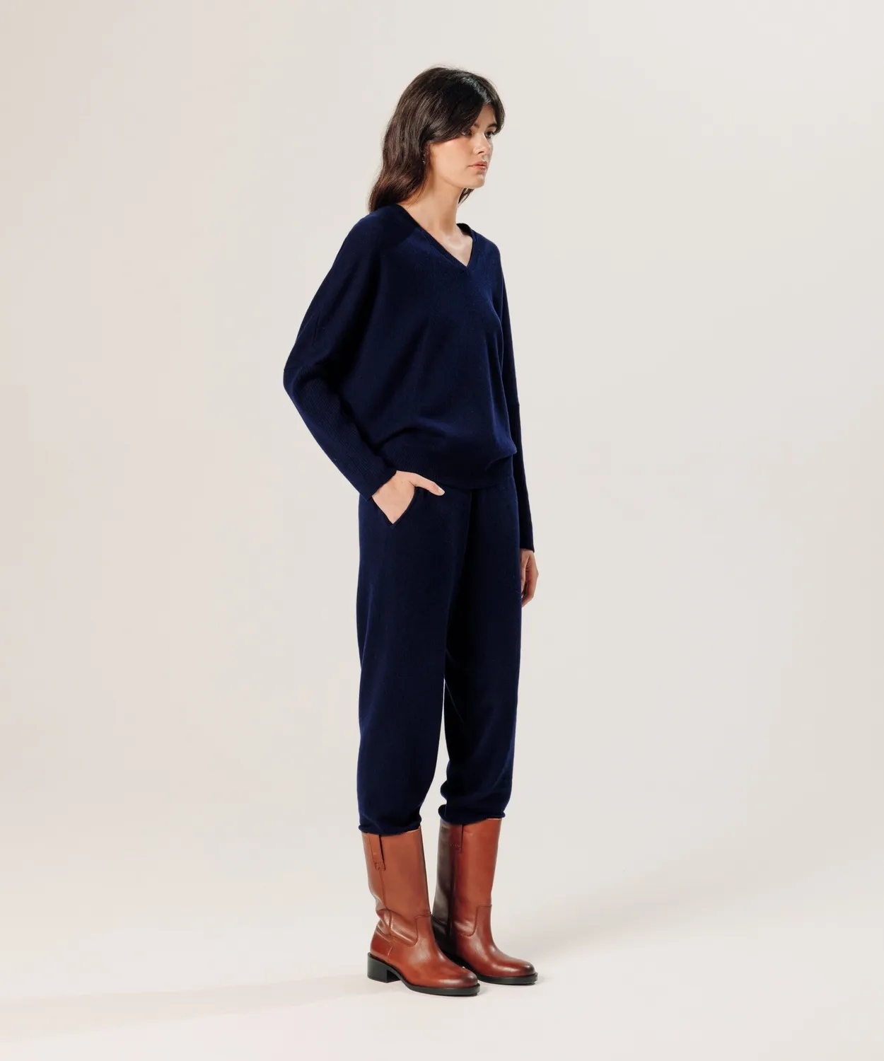 Rodier Maglione cashmere blu navy oversize scollo V