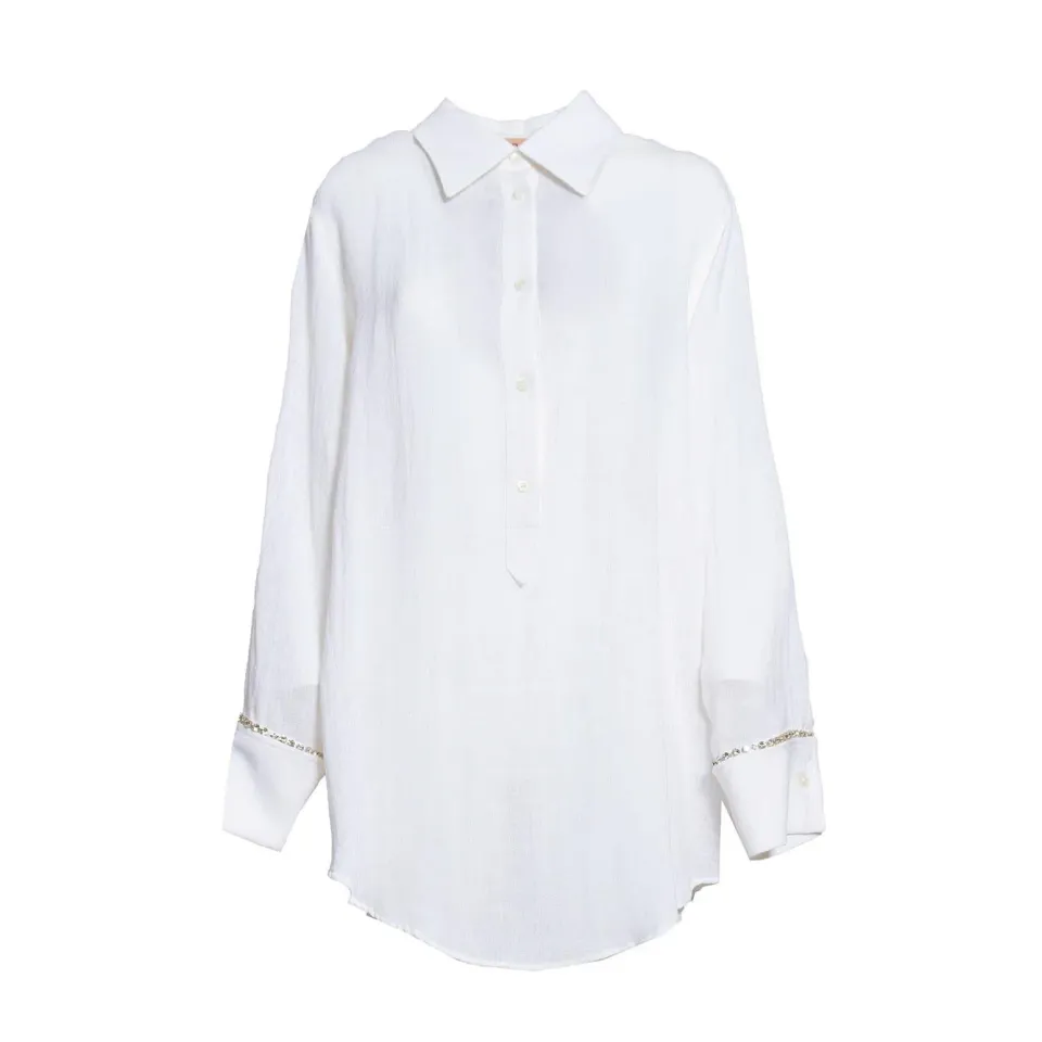 N°21 G0413617 camicia lino bianca cristalli XS