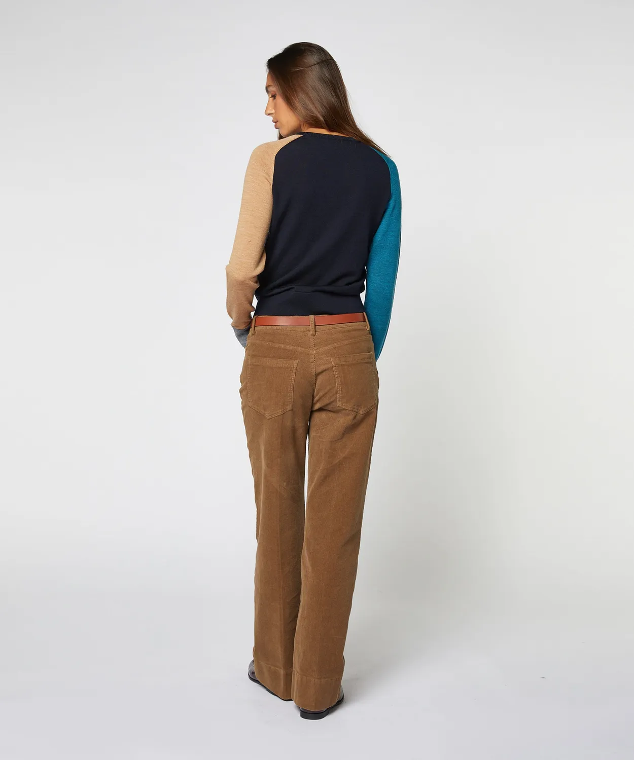 Rodier Color Block maglione girocollo blu marino lana merino