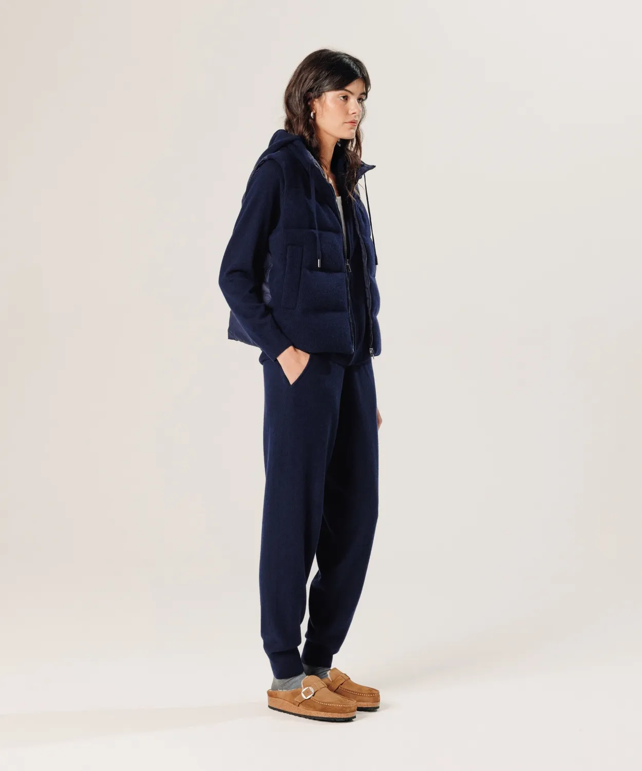 Rodier piumino smanicato cashmere blu navy