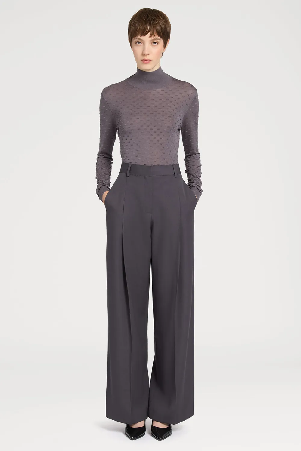Ports 1961 PW425KFT03 maglione dolcevita marrone tè in seta