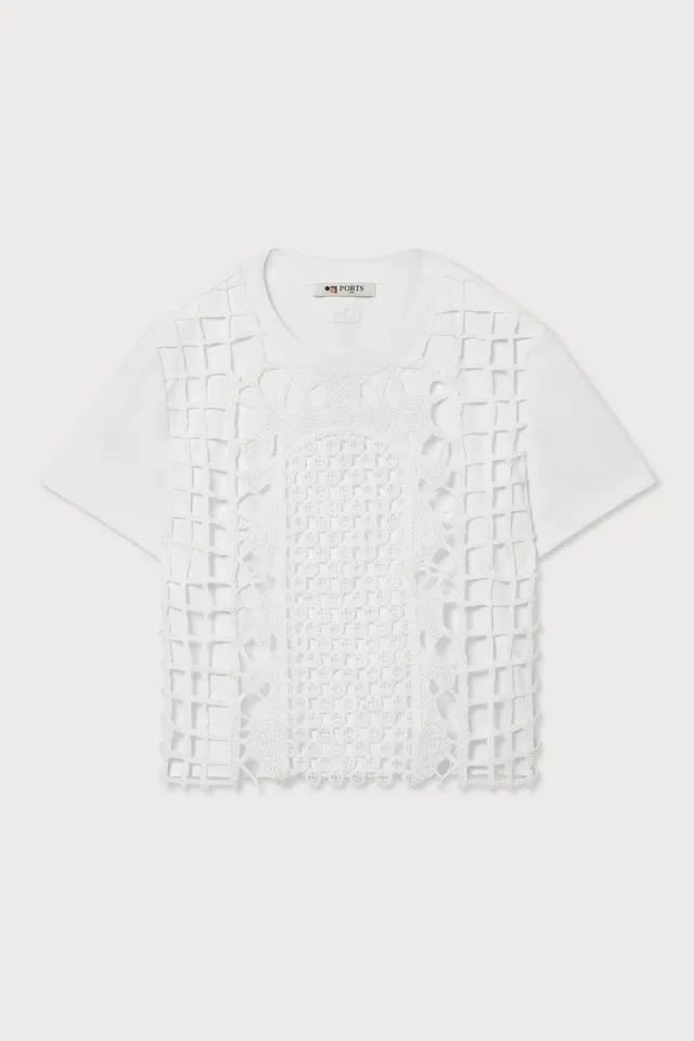 PORTS PW226KKC05-XCD035 t-shirt bianca overlay traforato