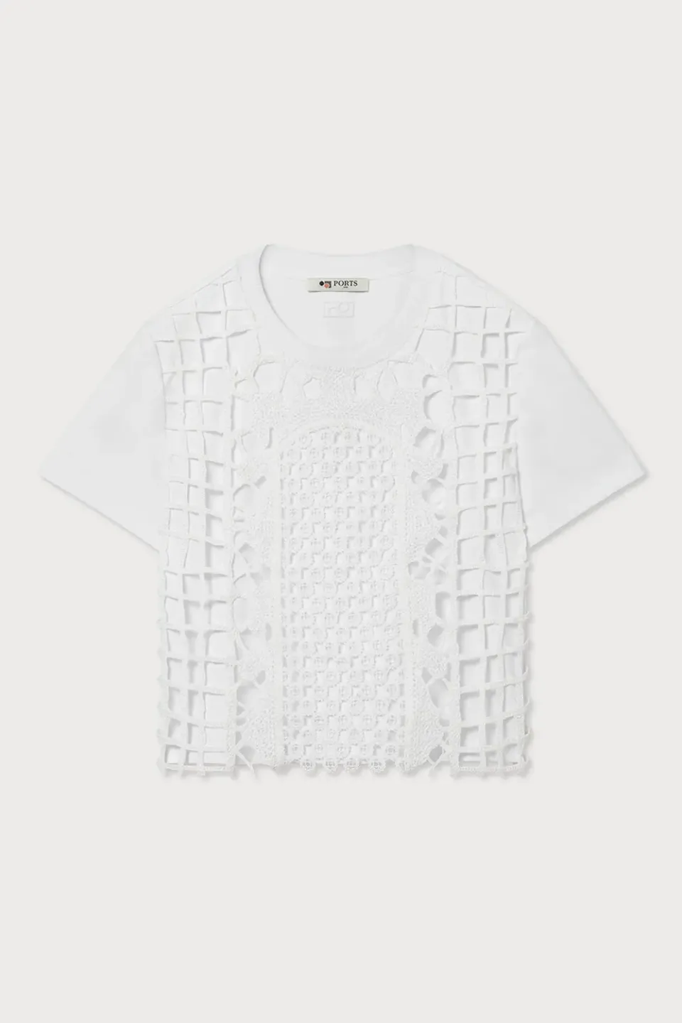 PORTS PW226KKC05-XCD035 t-shirt bianca overlay traforato