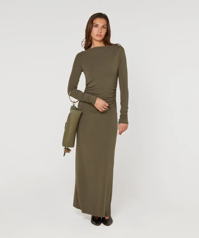 Rodier Abito Lungo Drappeggiato vestito kaki
