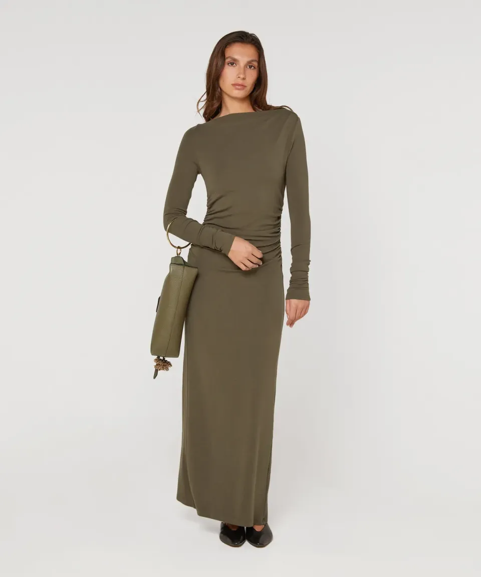 Rodier Abito Lungo Drappeggiato vestito kaki