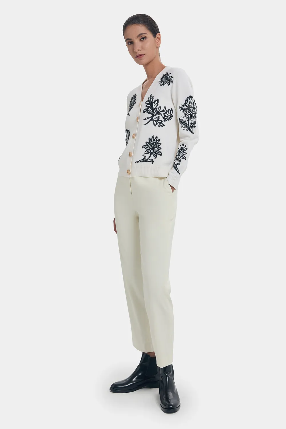 Ports Floral Embroidery cardigan lana bianco ricamo