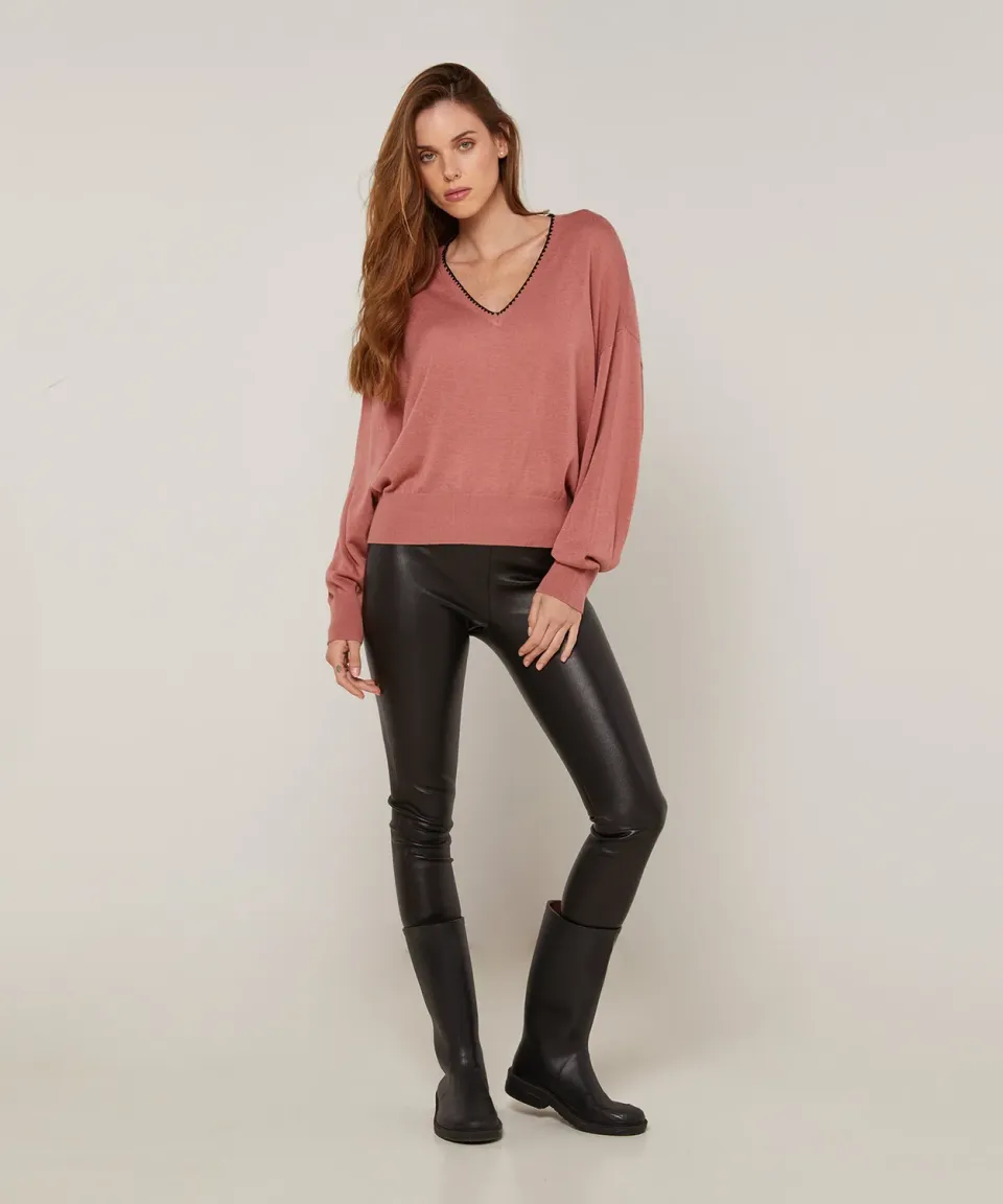 Rodier Maglione Scollo V Bois De Rose Maglia Fine