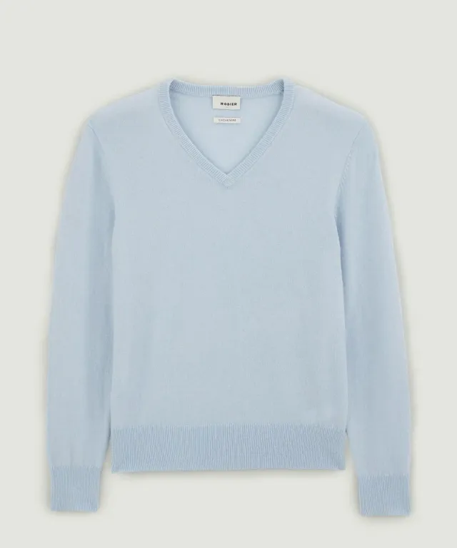 Rodier maglia scollo V cashmere 2 fili celeste uomo
