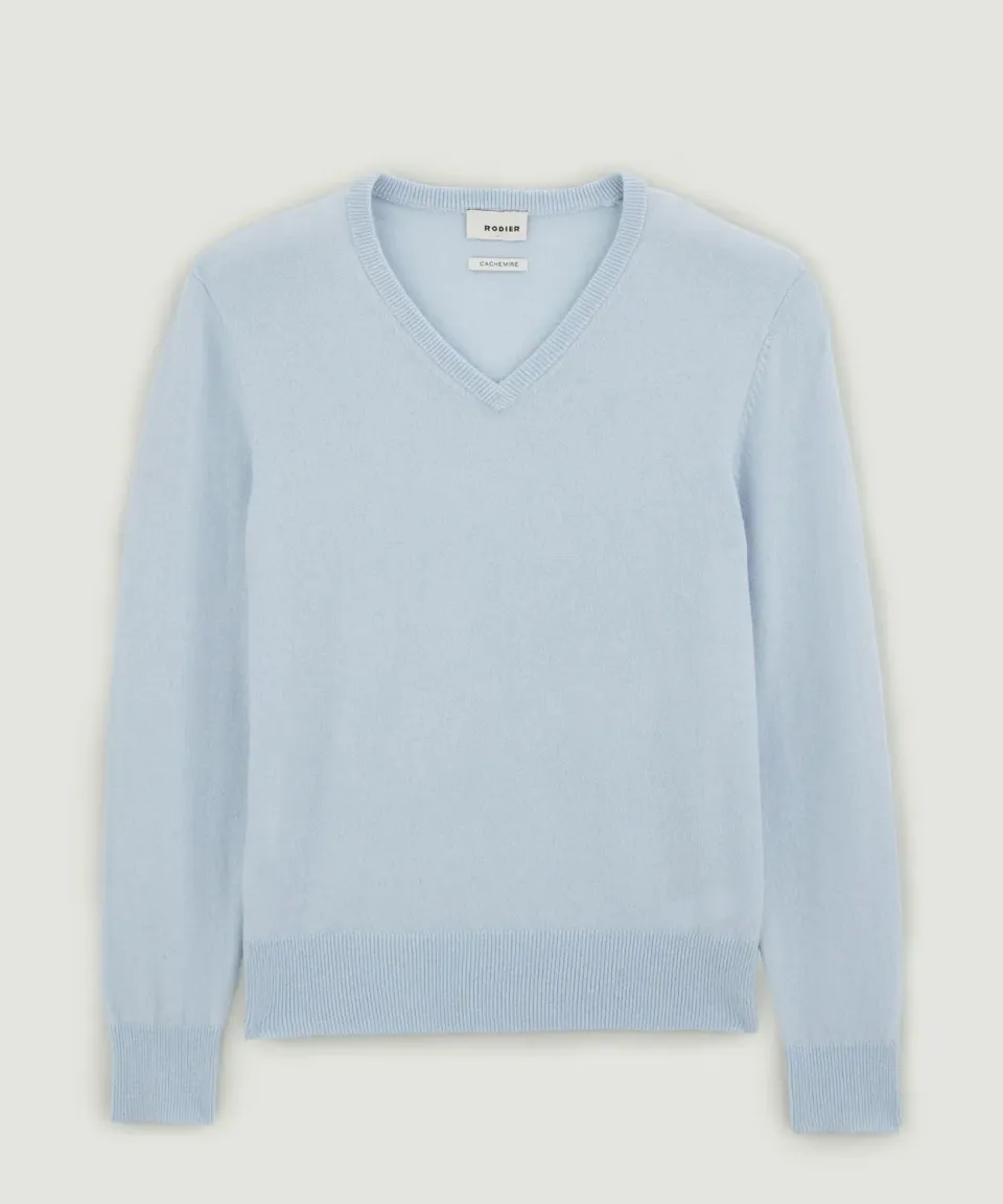 Rodier maglia scollo V cashmere 2 fili celeste uomo