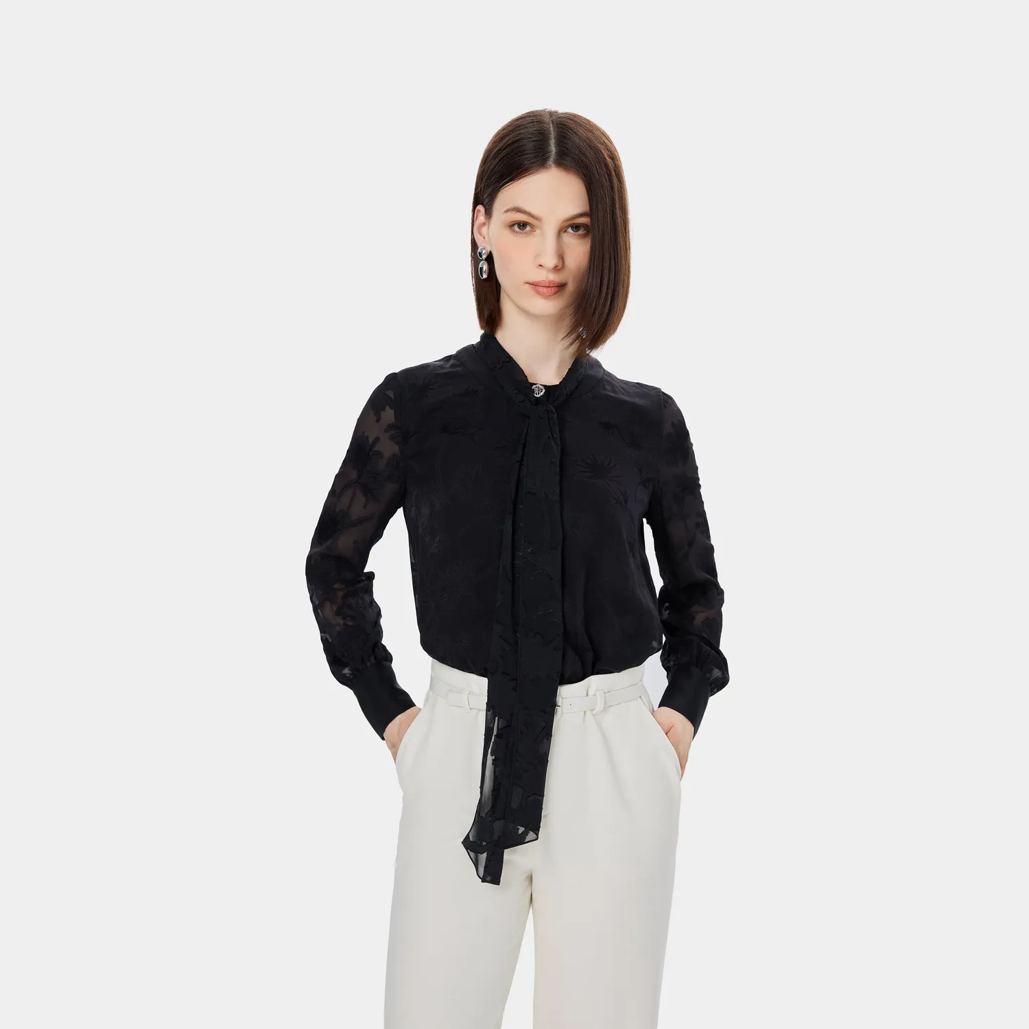 PORTS LQ9J018WFT007 camicia nera nodo drappeggiata
