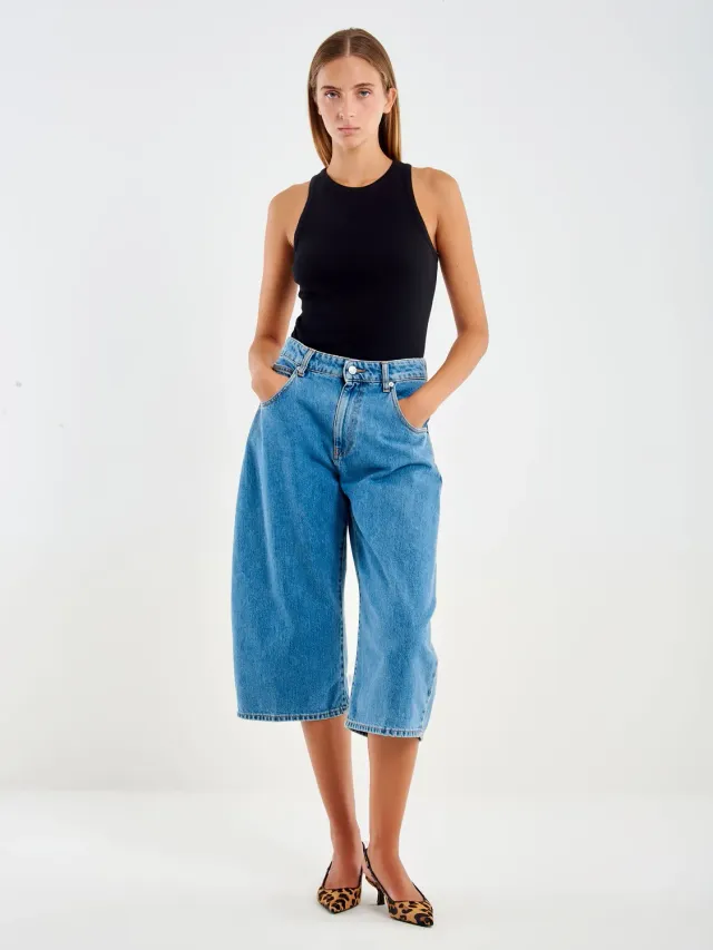 Vicolo Elettra bermuda jeans blu barrel fit in cotone