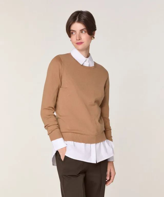 Rodier Maglione girocollo merino camel brown maglia fine