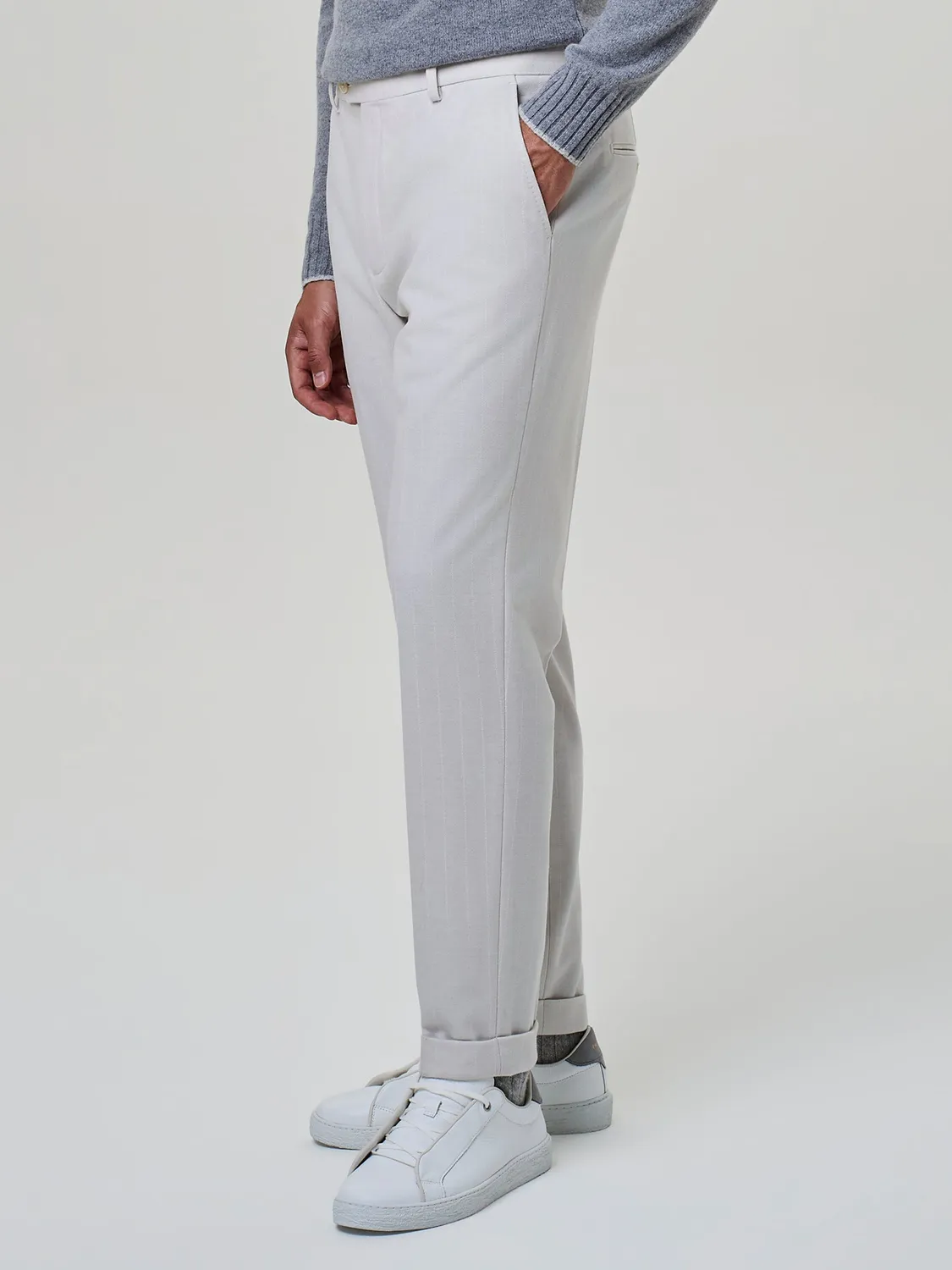 Paul Taylor pantalone wide fit jersey lana gessato burro