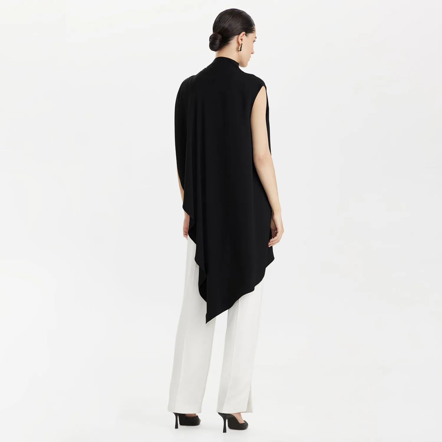 PORTS Asymmetric blusa nera drappeggio viscosa