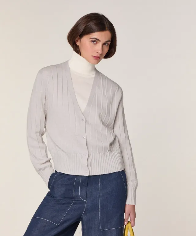 Rodier Gilet Corto Lana Merino Bianco Scollo V