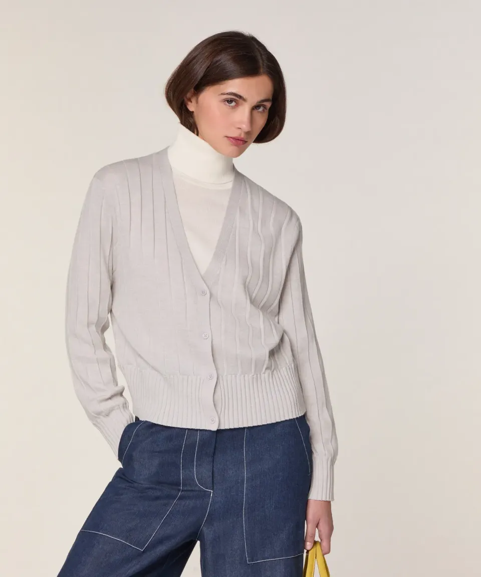 Rodier Gilet Corto Lana Merino Bianco Scollo V