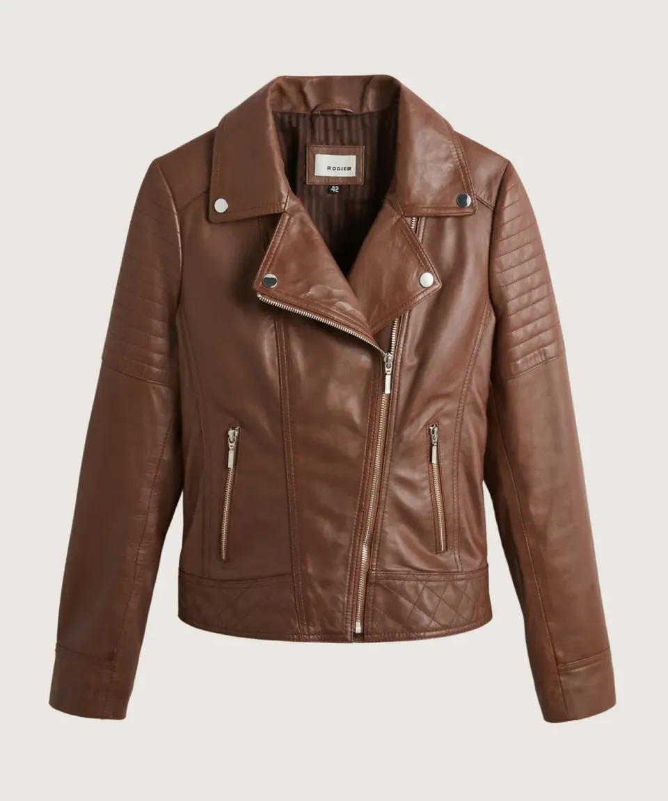 Rodier giacca biker pelle marrone donna
