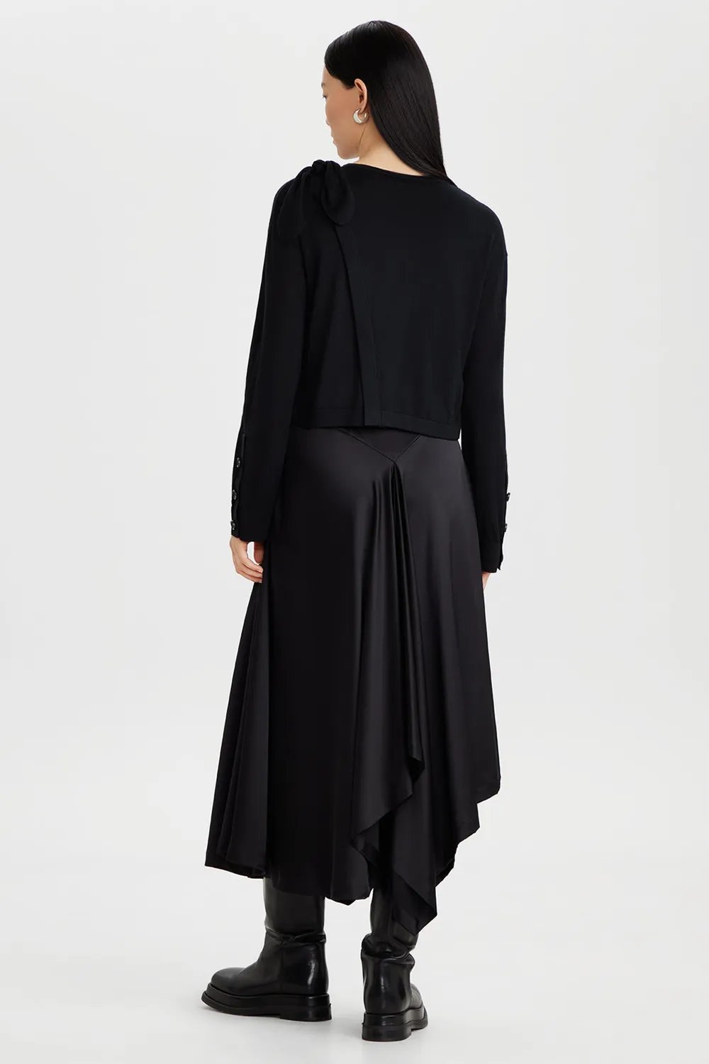 PORTS 1961 Wool Silk Bow cardigan nero in seta