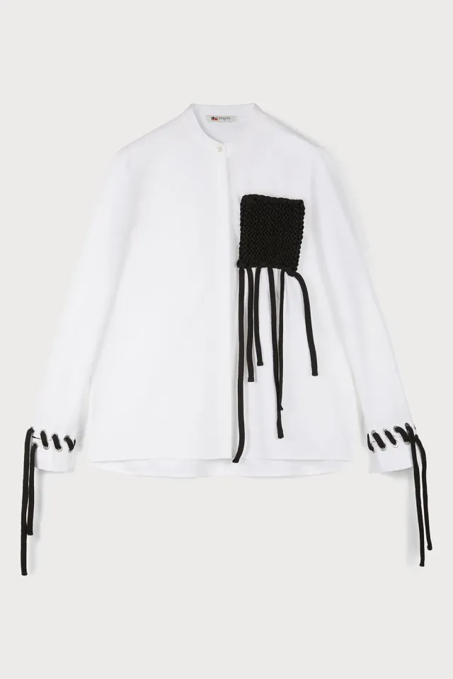 PORTS Long Sleeve Shirt camicia bianca tasca pizzo