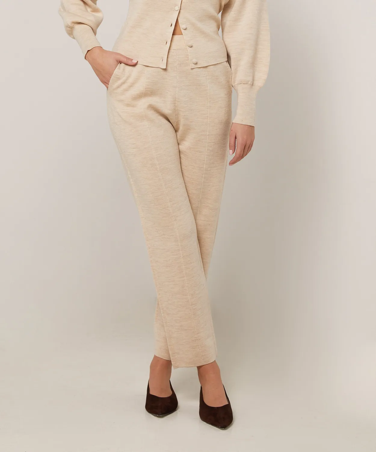 Rodier Pantaloni dritti lana Milano beige screziato