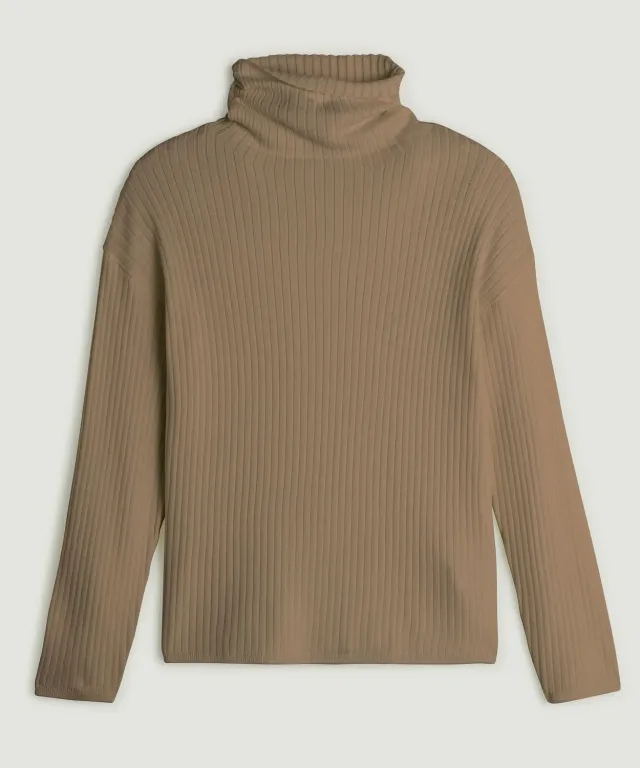 Rodier Dolcevita a coste maglione camel brown collo alto