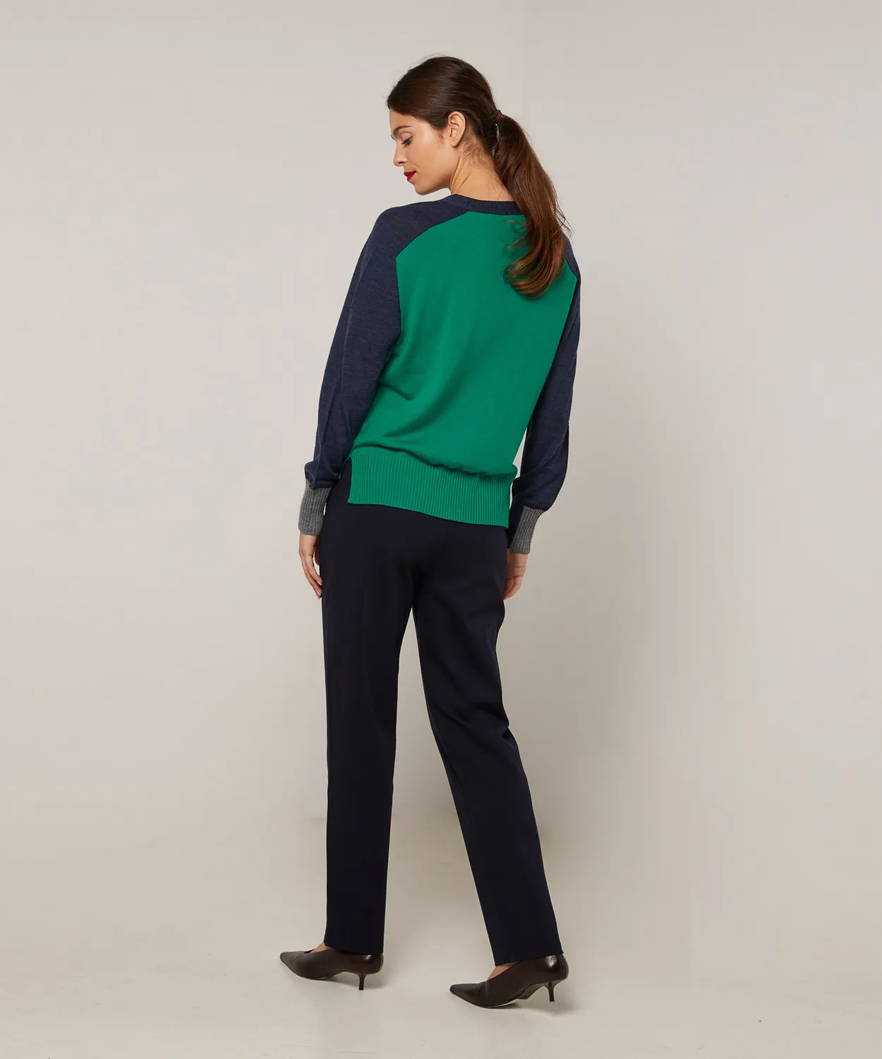 Rodier Gilet Tricolore Lana Merino Verde Smeraldo