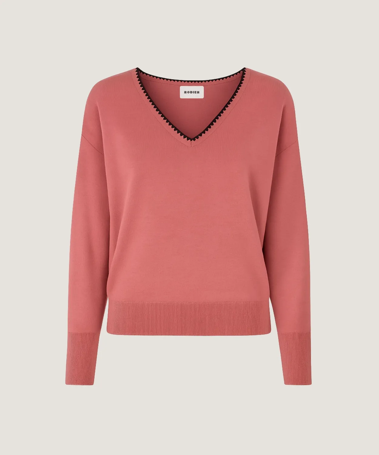 Rodier Maglione Scollo V Bois De Rose Maglia Fine