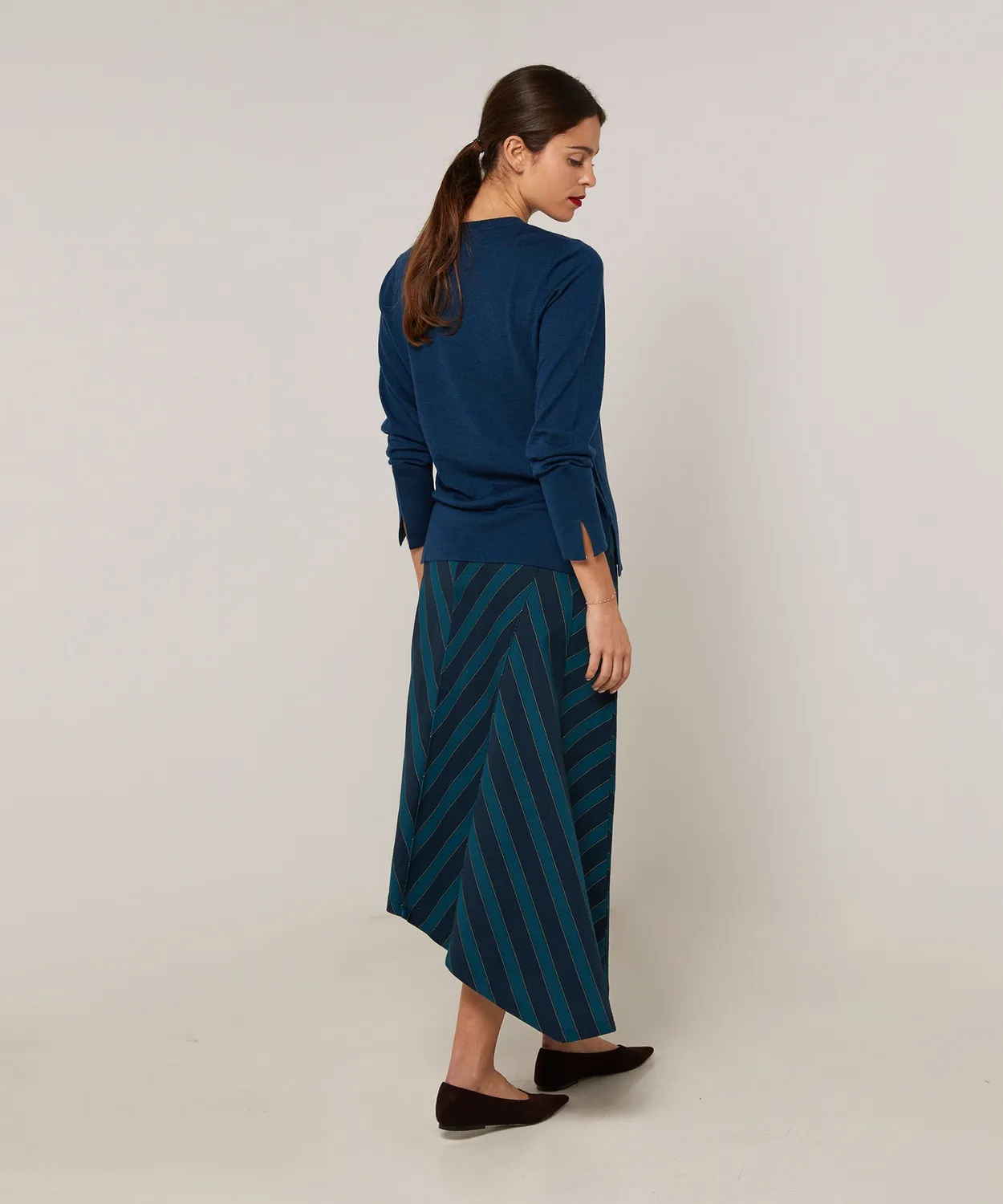Rodier Maglione Girocollo Lana Merino Blu Petrolio