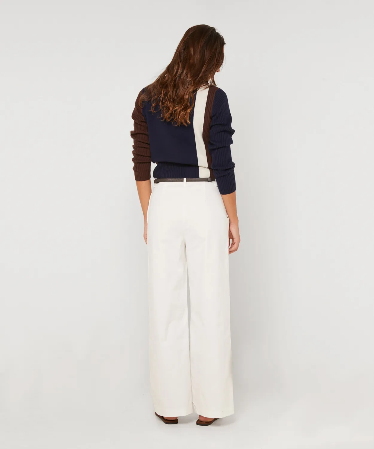 Rodier Pantaloni Larghi Vita Alta Cotone Bianco Ecru