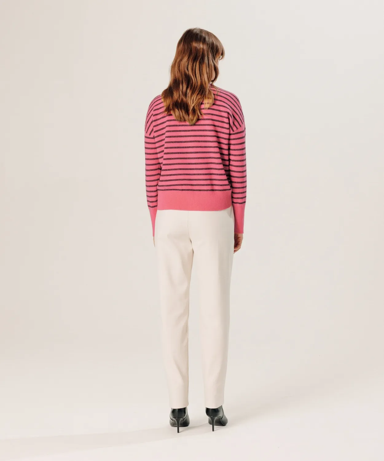 Rodier Maglione cashmere righe arancione corallo