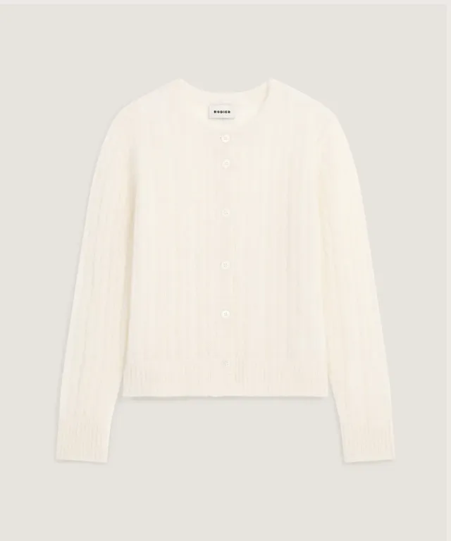 Rodier cardigan alpaca trecce bianco ecru con bottoni