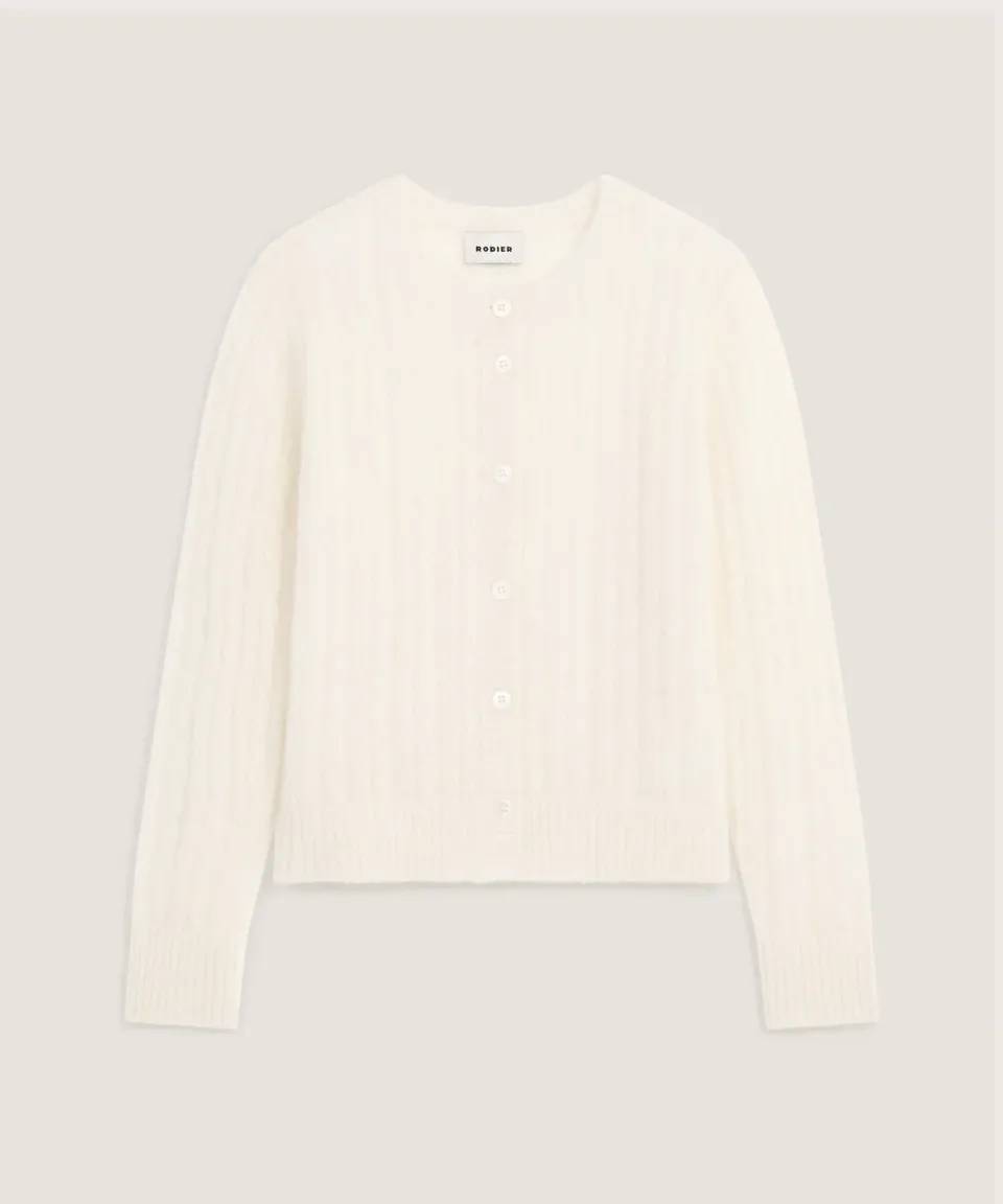 Rodier cardigan alpaca trecce bianco ecru con bottoni