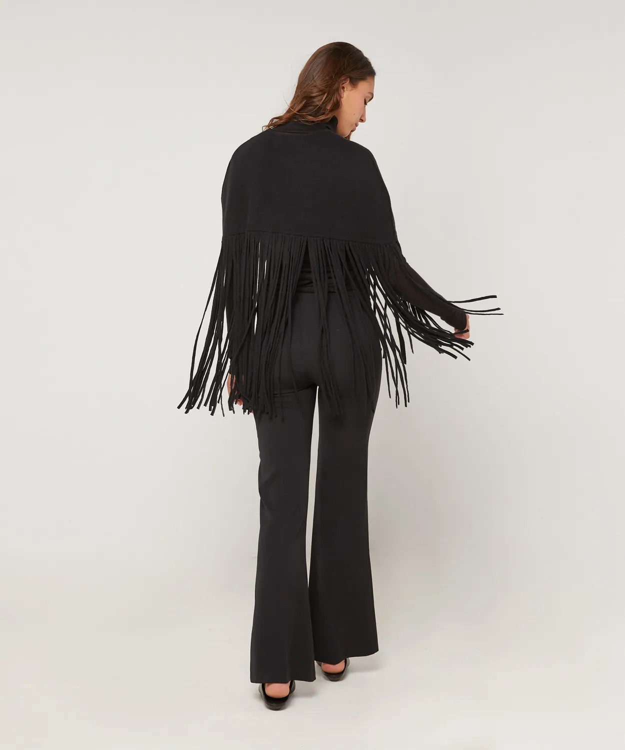 Rodier Mantella con frange Nero maglia densa