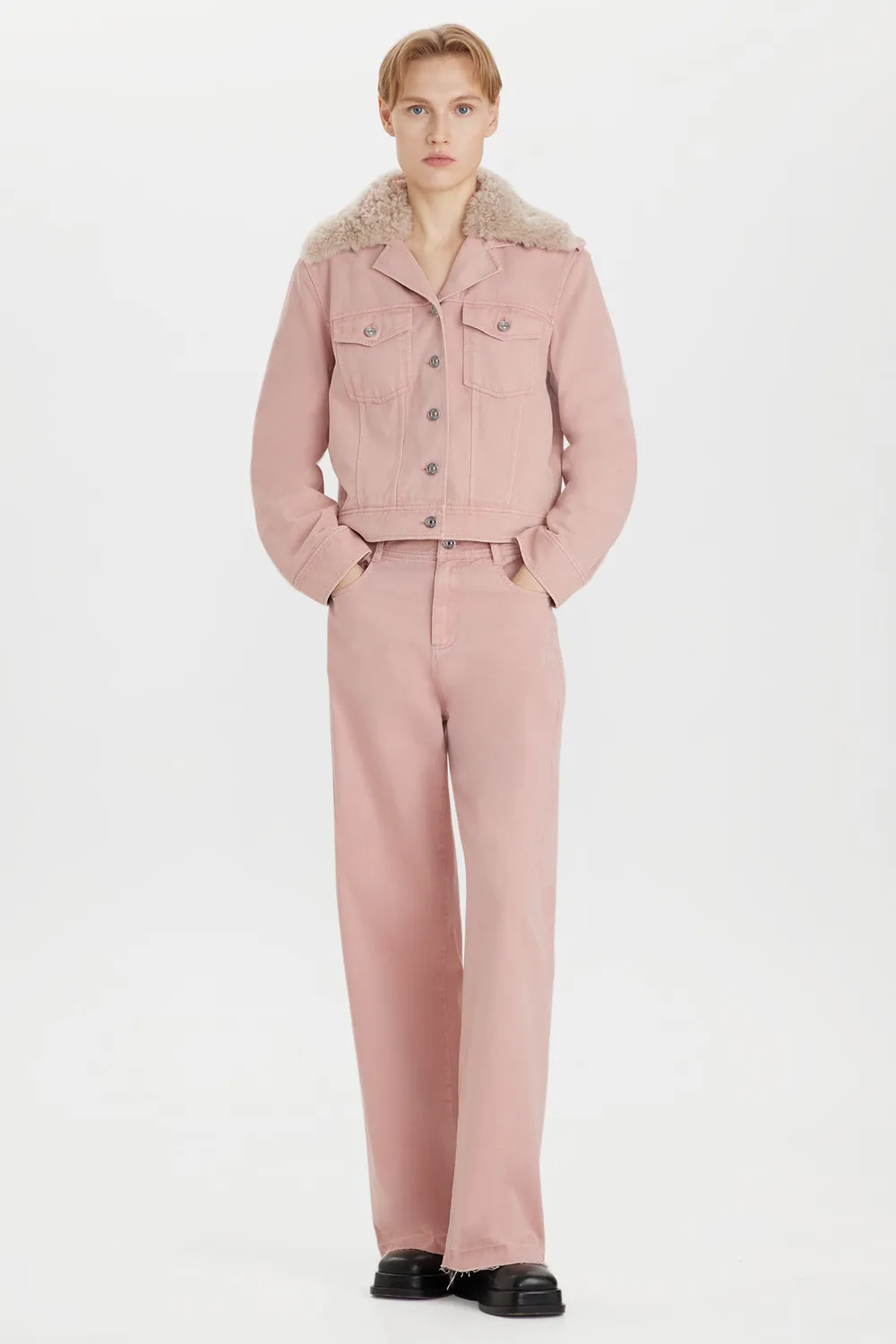 PORTS jeans rosa cipria wide-leg cotone vita alta