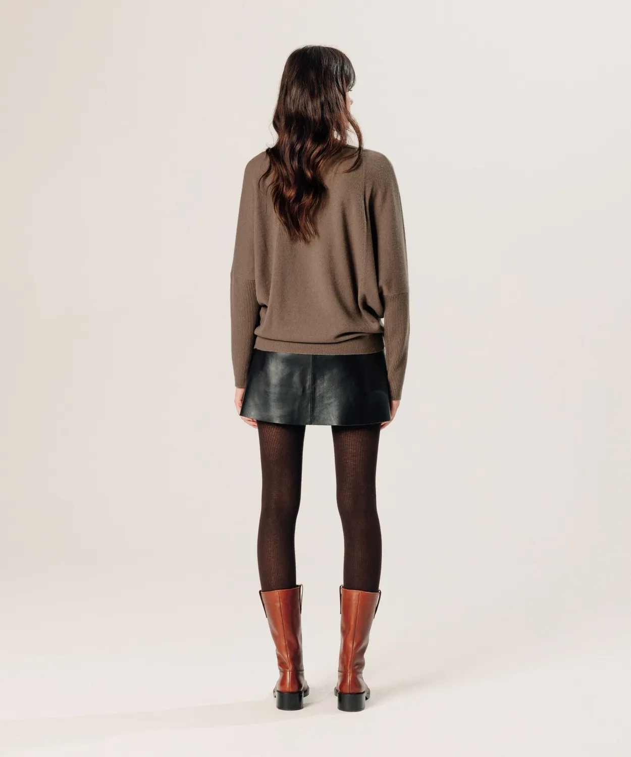Rodier maglione oversize cashmere scollo V havana